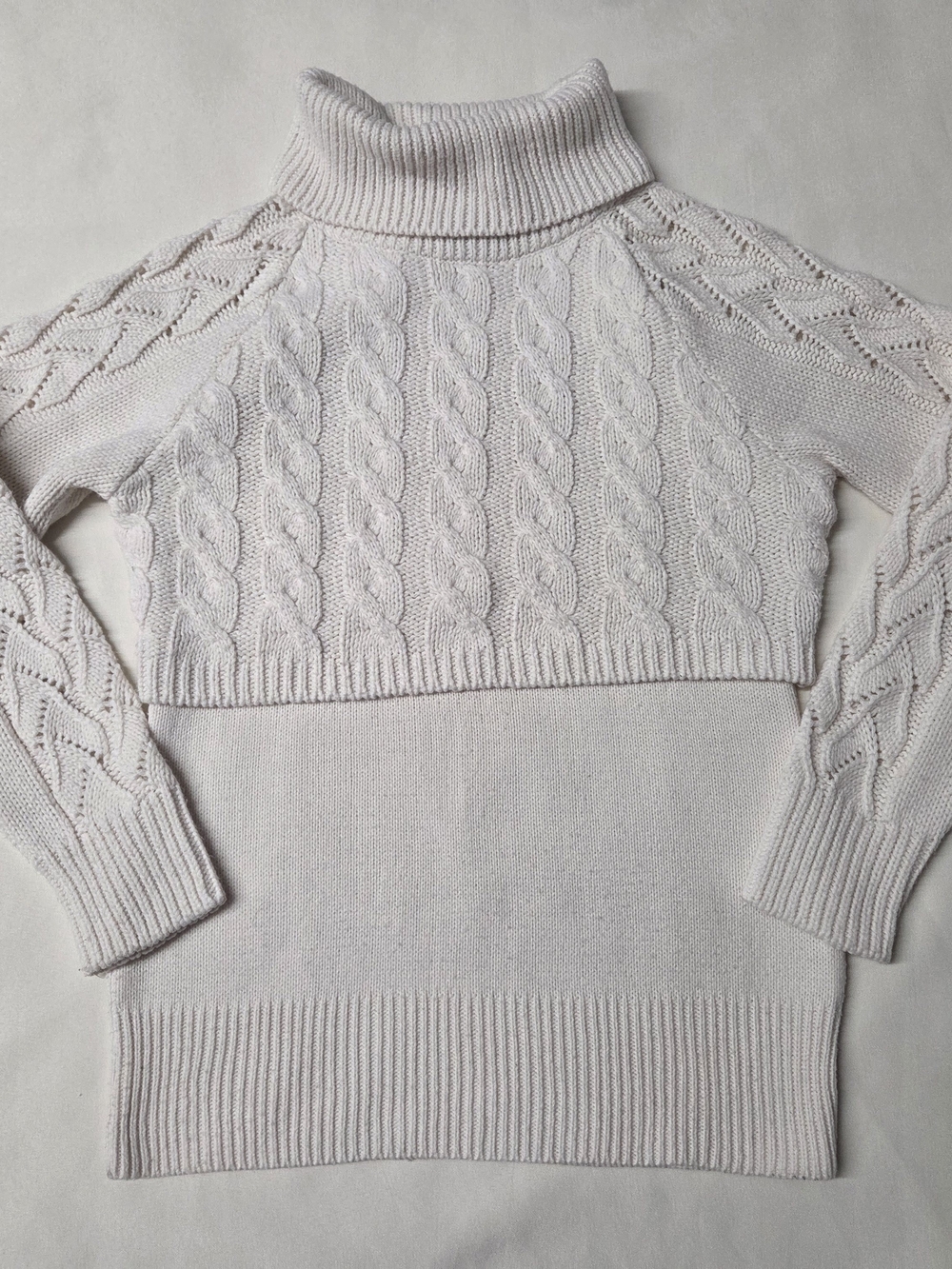 VENUS L Cream Cropped Layered Cable-Knit Turtleneck Sweater